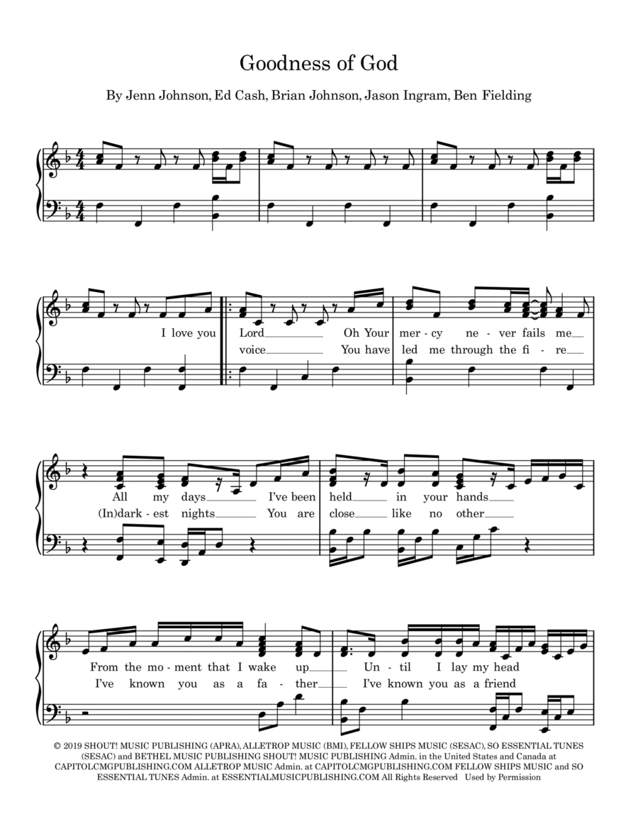 Goodness Of God Piano Solo scores gallery preview page 1