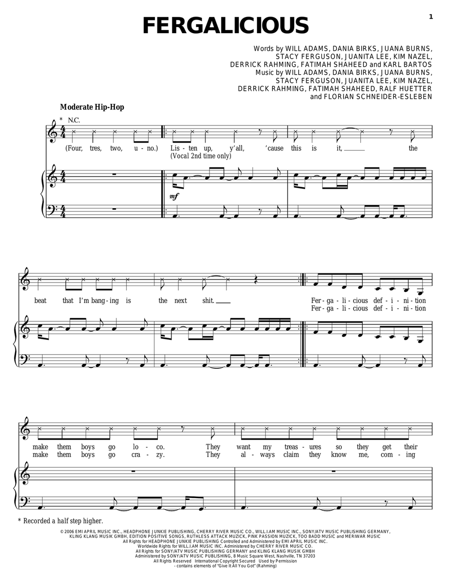 Fergalicious Piano, Vocal, Guitar scores gallery preview page 1
