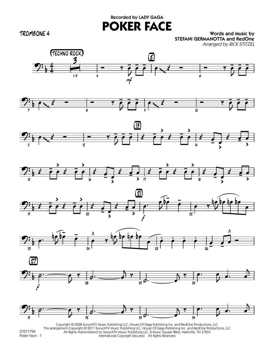Poker Face - Trombone 4 Jazz Ensemble scores gallery preview page 1