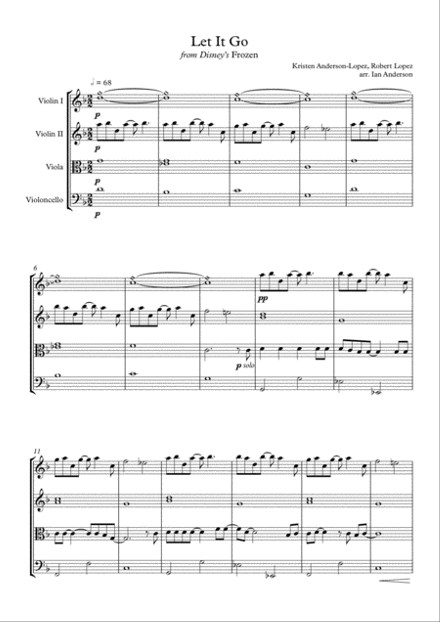 Let It Go (from Frozen) String Quartet scores gallery preview page 1