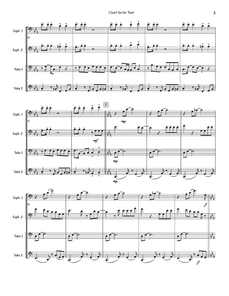 I Can't Go For That (No Can Do) Brass Quartet scores gallery preview page 3