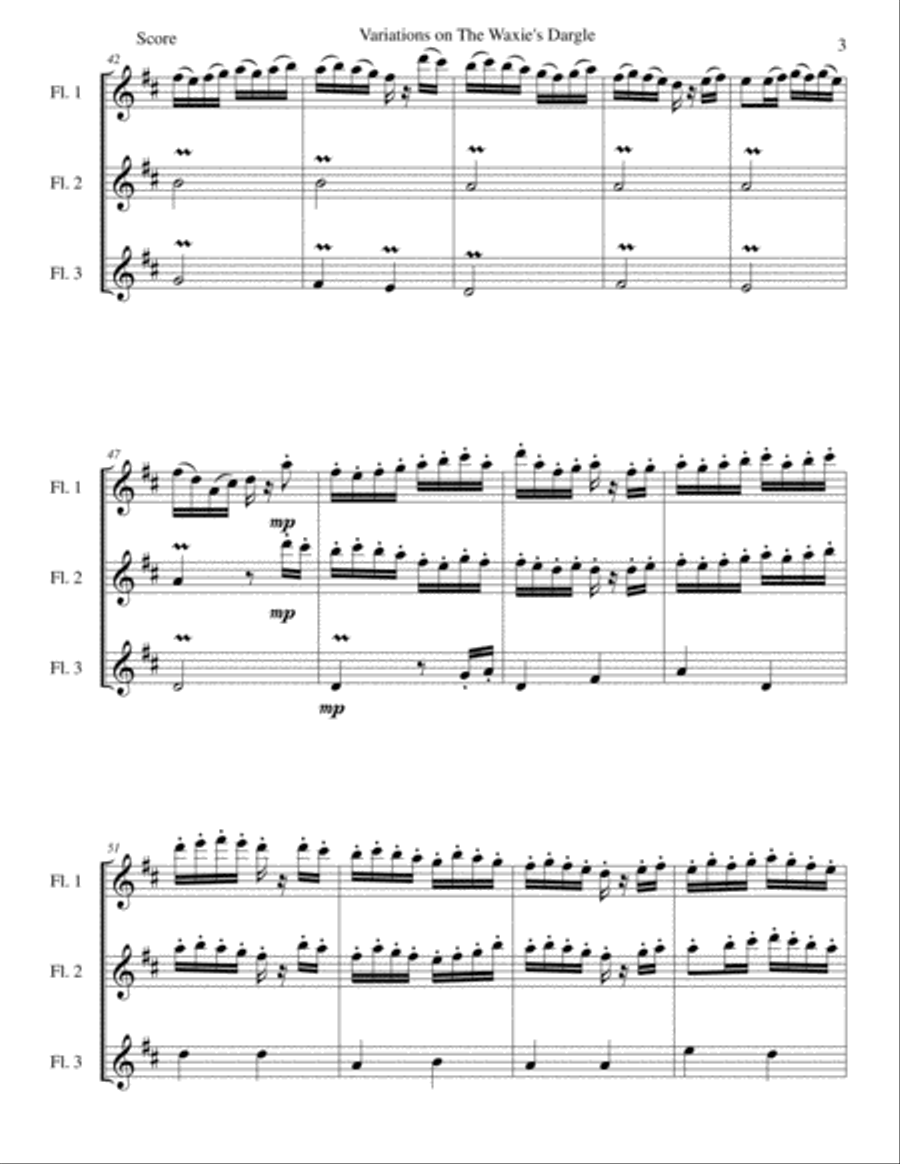 Variations on The Waxie's Dargle (or The girl I left behind me) for flute trio (3 C flutes) Flute Solo scores gallery preview page 3