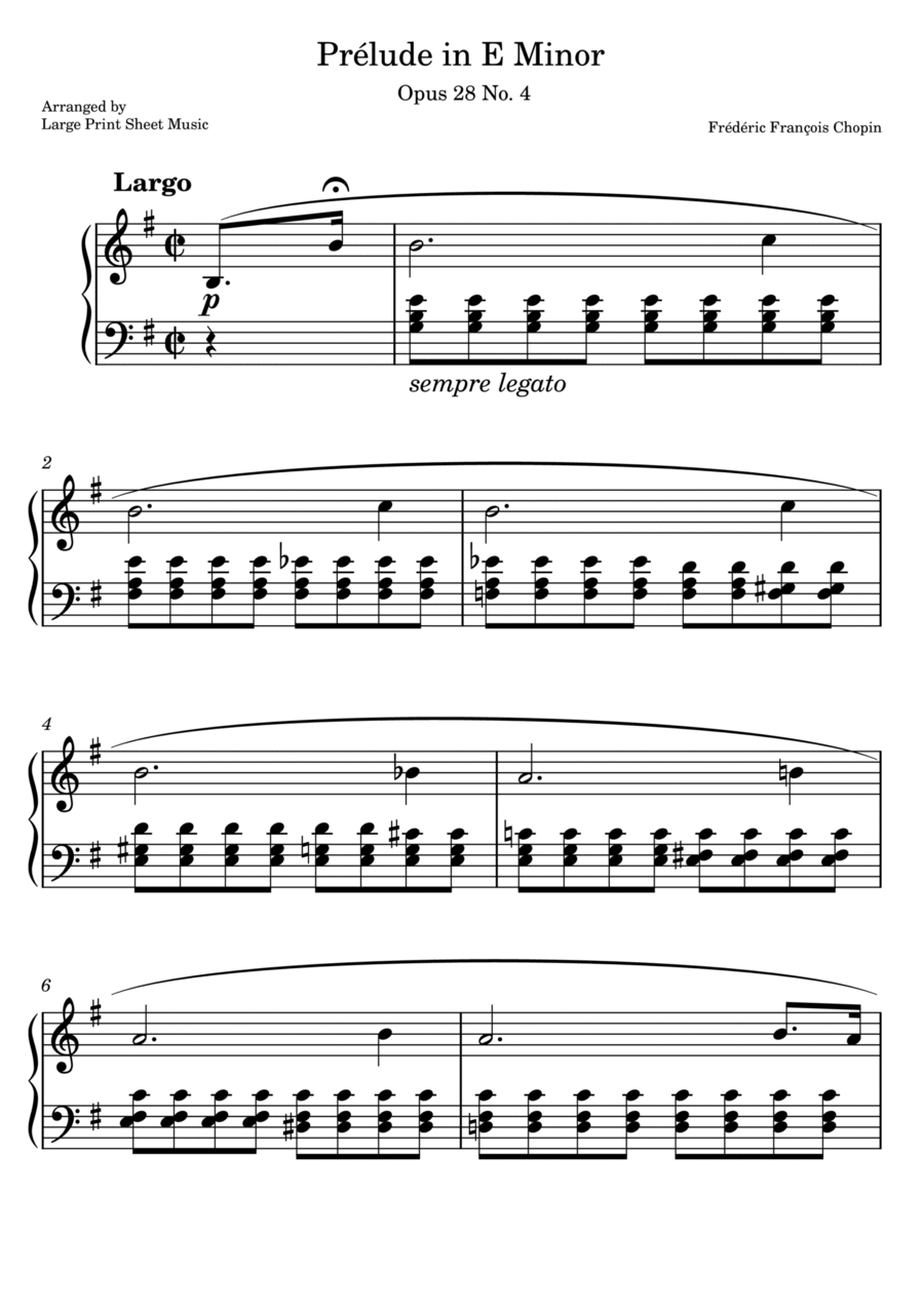 Chopin Prelude in E Minor Opus 28 No. 4 LARGE PRINT Piano Solo Piano Method scores gallery preview page 1