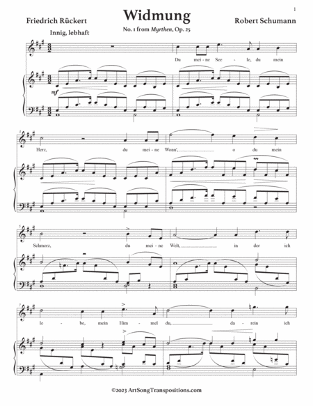 SCHUMANN: Widmung, Op. 25 no. 1 (transposed A major)