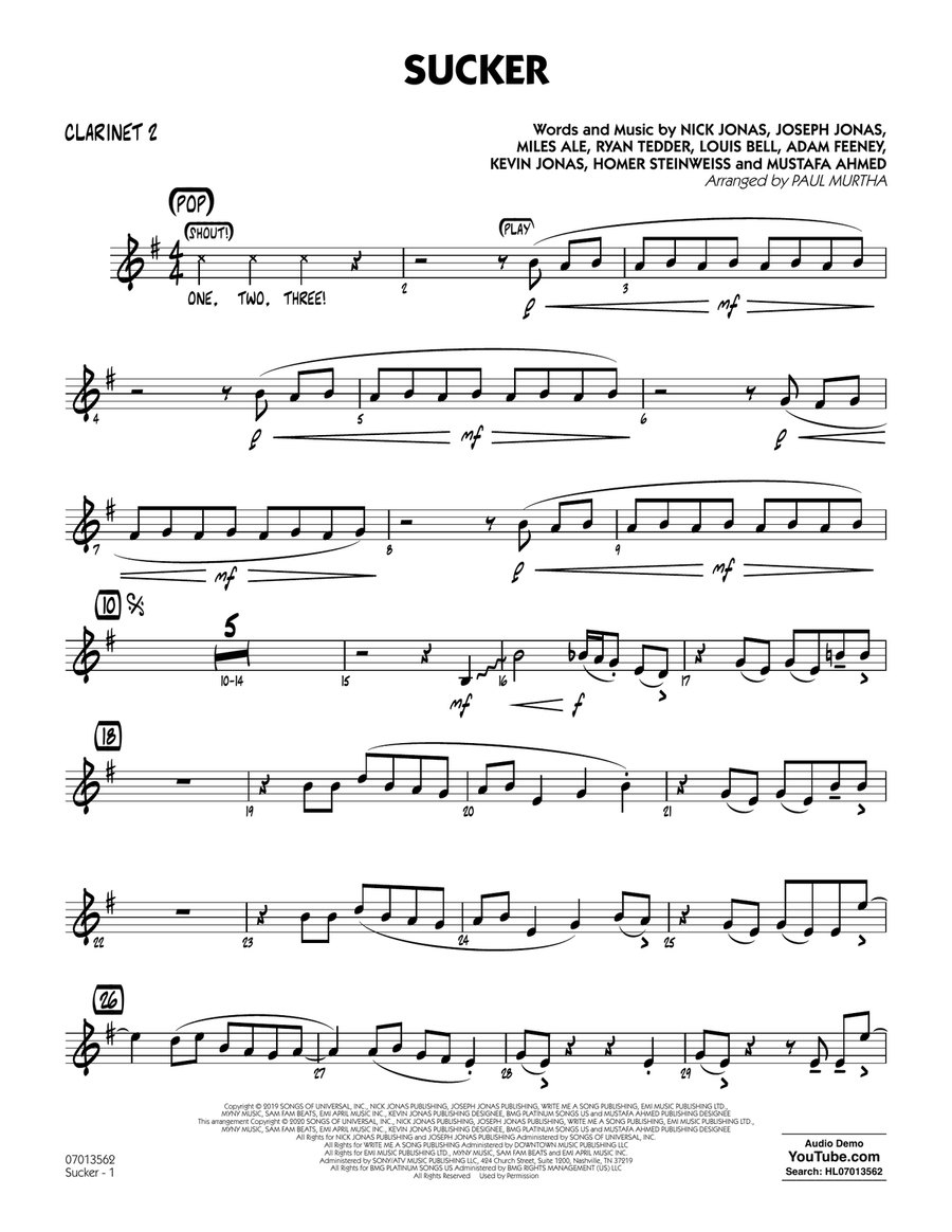 Sucker (arr. Paul Murtha) - Bb Clarinet 2 Jazz Ensemble scores gallery preview page 1