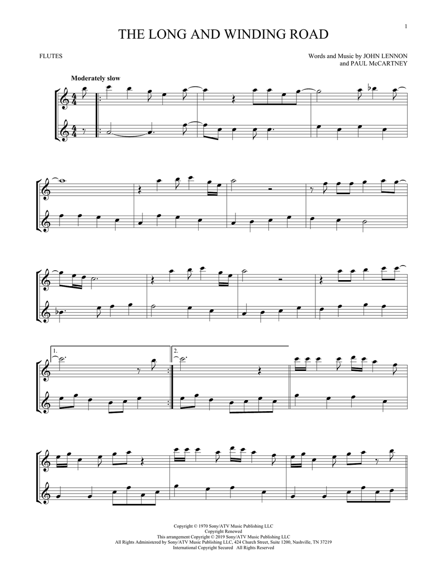 The Long And Winding Road Flute Duet scores gallery preview page 1