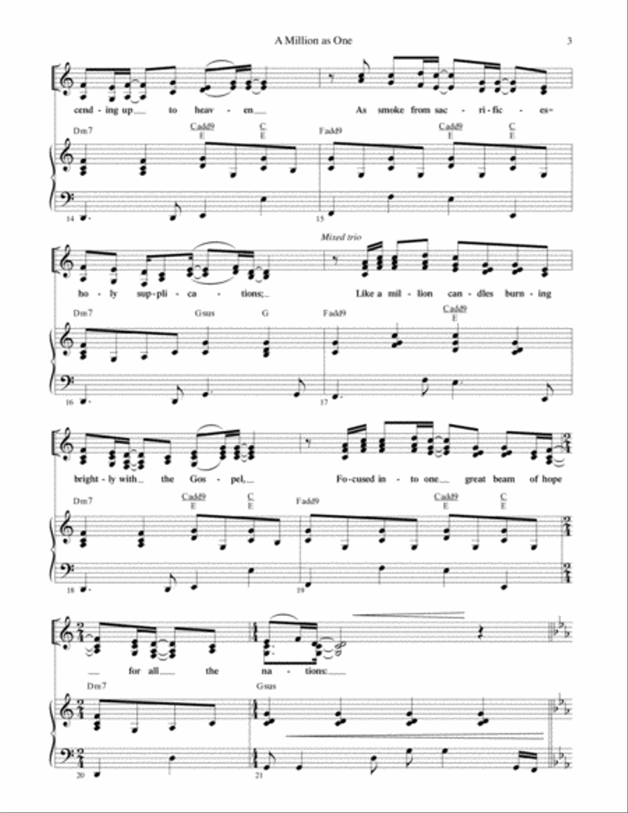 A Million as One--Vocal/Piano/Chord chart 4-Part scores gallery preview page 3