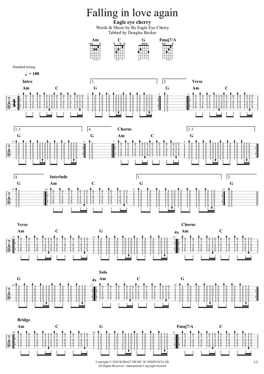 Falling In Love Again Falling In Love Again Electric Guitar scores gallery preview page 1