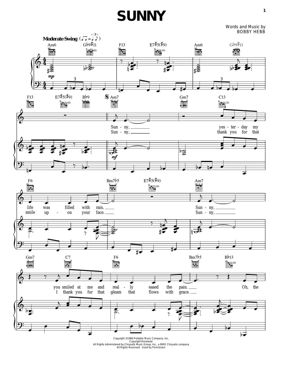Sunny Piano, Vocal, Guitar scores gallery preview page 1