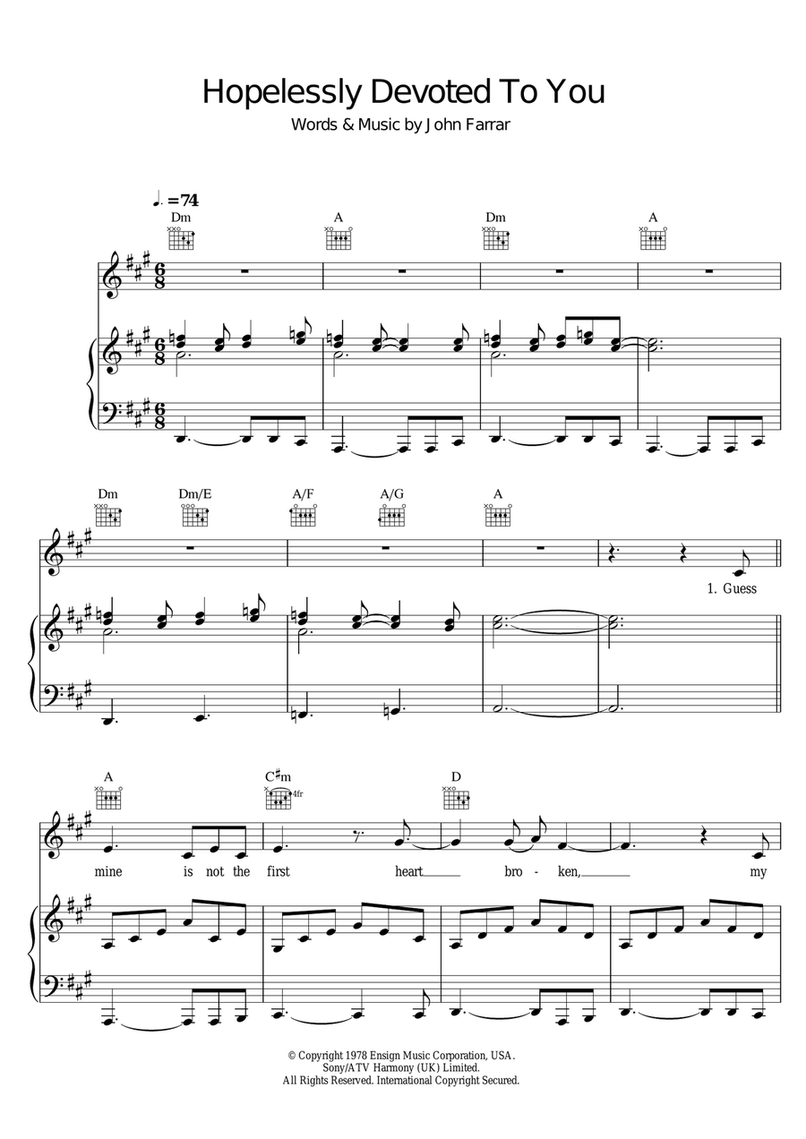 Hopelessly Devoted To You (from Grease) Piano, Vocal scores gallery preview page 1