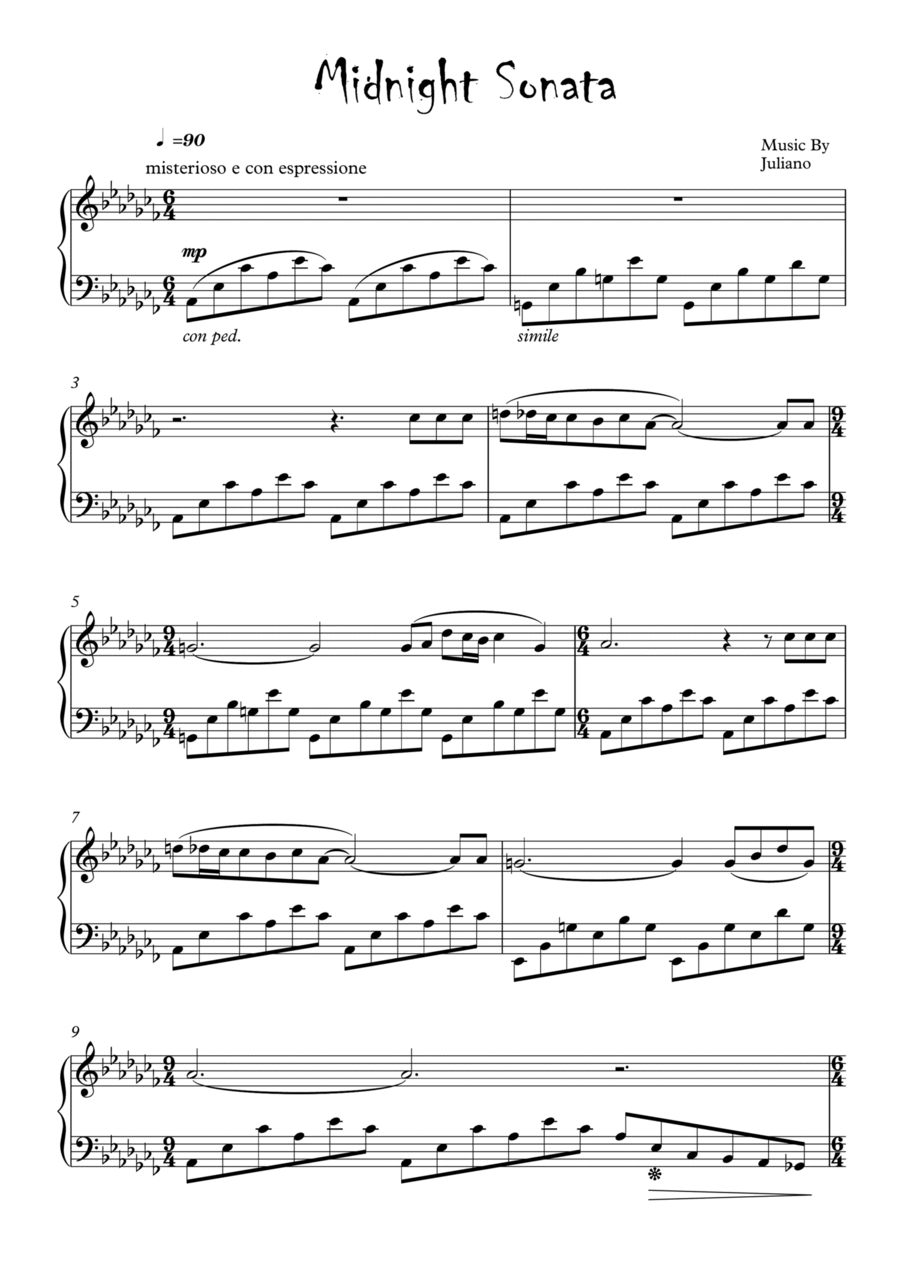Midnight Sonata Piano Solo scores gallery preview page 1
