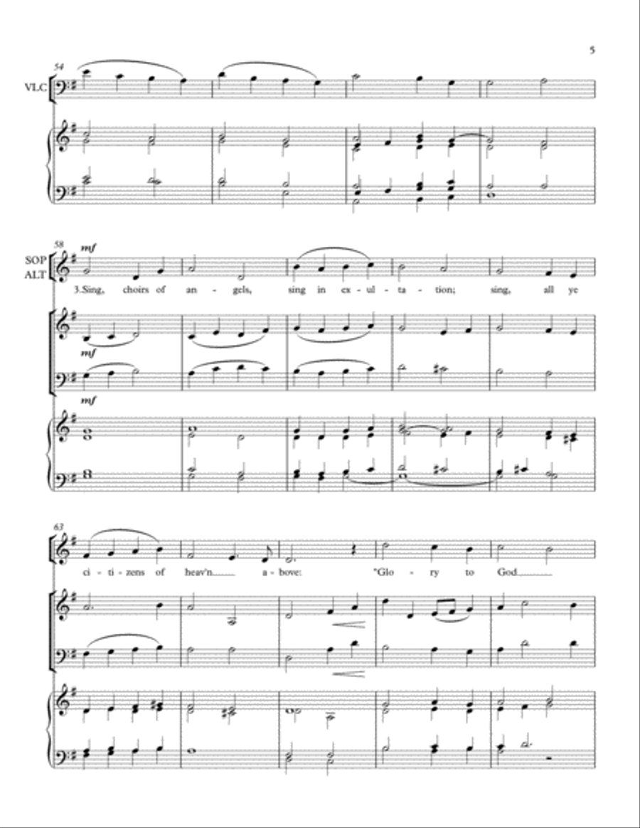 Oh Come, All Ye Faithful, with Gloria Refrain, for SATB/Congregation, Violin, Cello, and Organ 4-Part scores gallery preview page 5