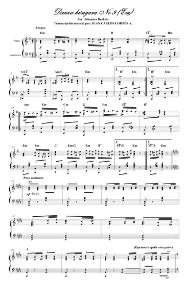 Danza húngara (Ungarischer Tanz) No 9 (WoO 1) por Johannes Brahms Nissen y János Travnik. image number null