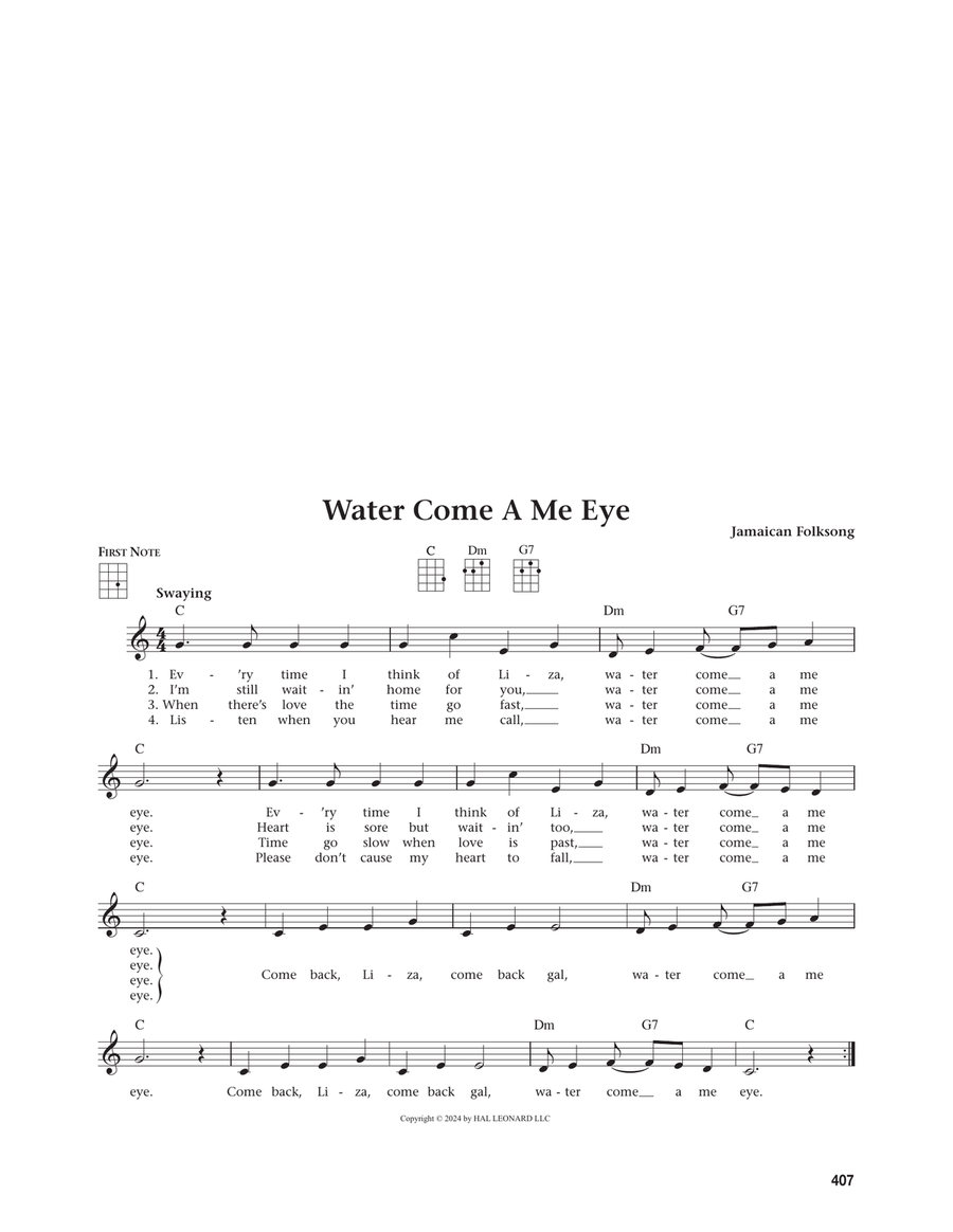 Water Come A Me Eye (from The Daily Ukulele) (arr. Jim Beloff) Ukulele scores gallery preview page 1