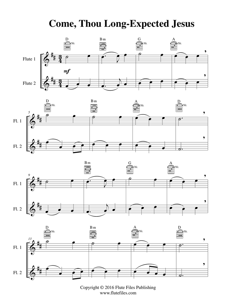 Come, Thou Long-Expected Jesus - Flute Duet with Guitar Chords Flute Duet scores gallery preview page 3