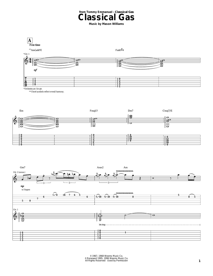Classical Gas Classical Gas Acoustic Guitar scores gallery preview page 1