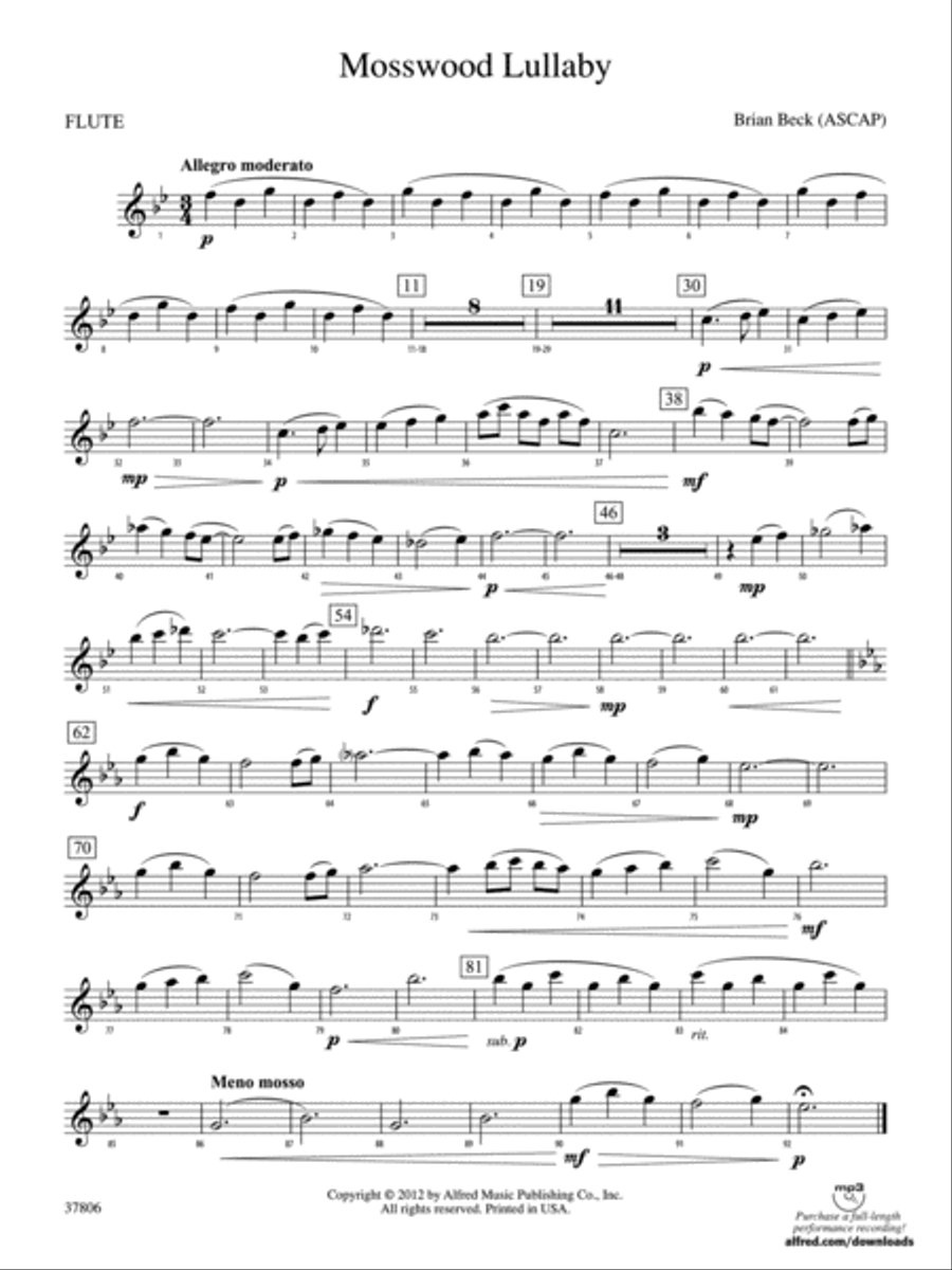 Mosswood Lullaby: Flute Concert Band scores gallery preview page 1