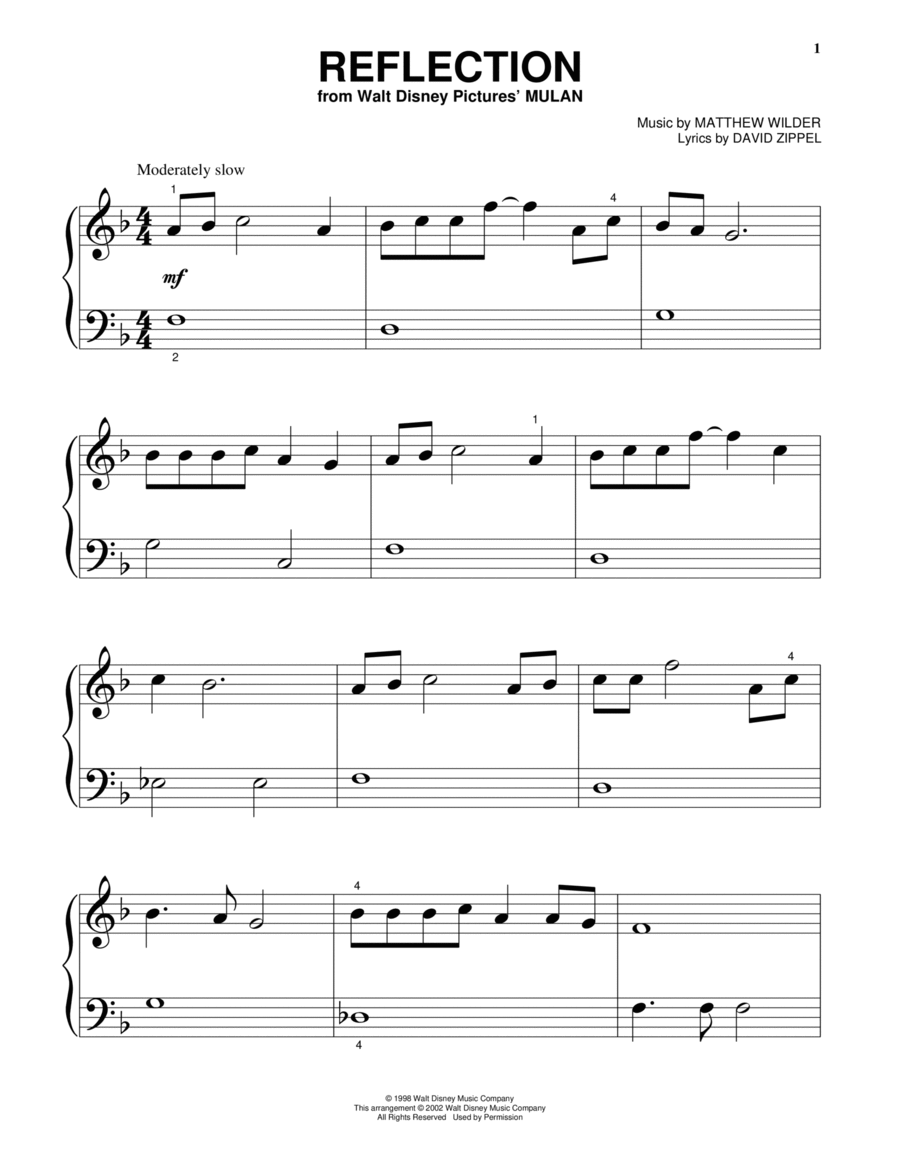 Reflection (Pop Version) (from Mulan) Easy Piano scores gallery preview page 1