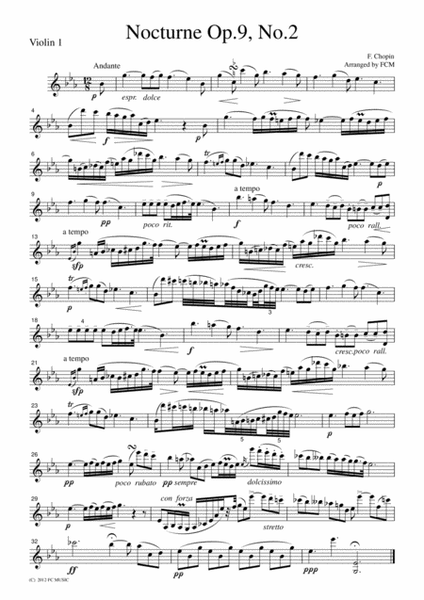 Chopin Nocturne Op.9, No.2 , for string quartet, CC004