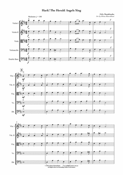 Hark! The Herald Angels Sing, by Felix Mendelssohn, arranged for String Orchestra