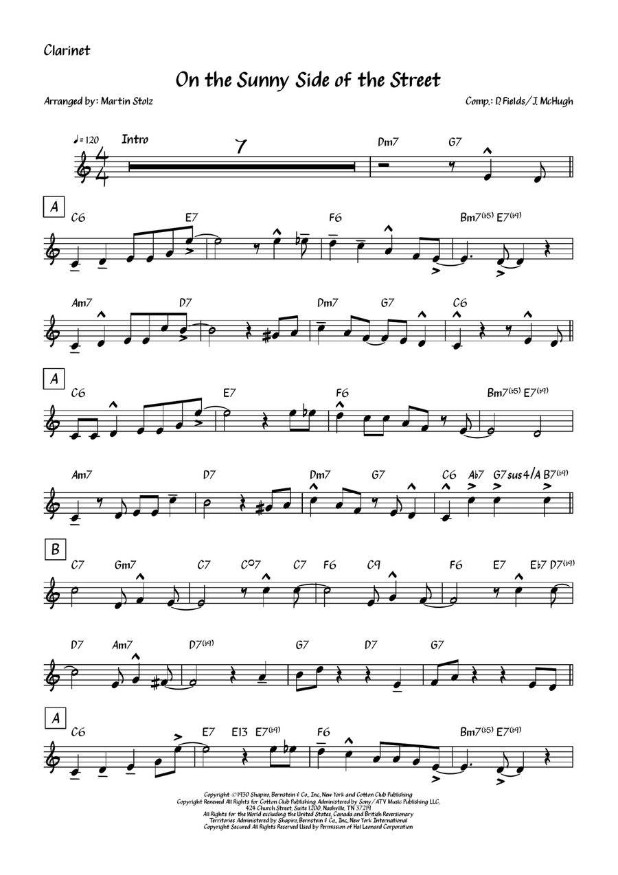 On The Sunny Side Of The Street B-Flat Clarinet scores gallery preview page 2