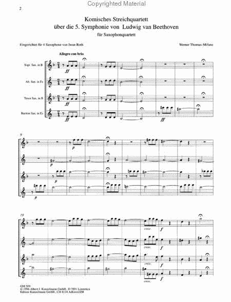 Comic String Quartet based on the 5th Symphony by Ludwig Van Beethoven - Arranged for Saxophone Quartet (Score and Parts)