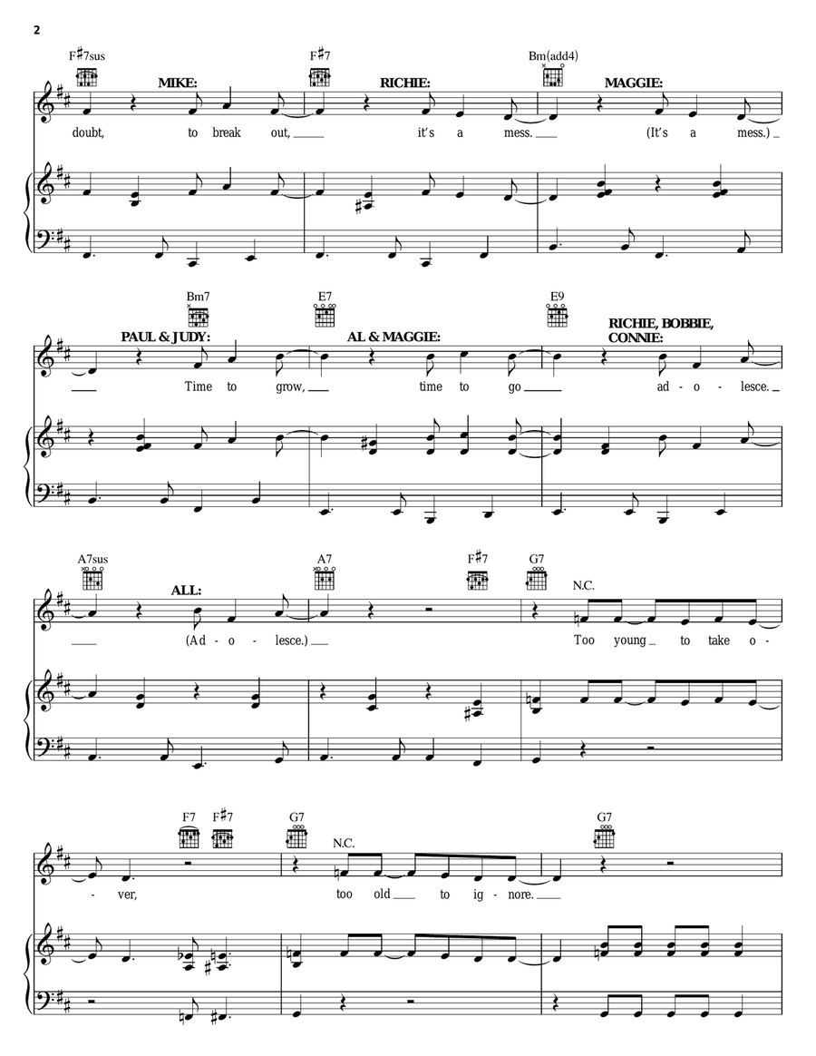 Hello Twelve, Hello Thirteen, Hello Love Piano, Vocal, Guitar scores gallery preview page 2