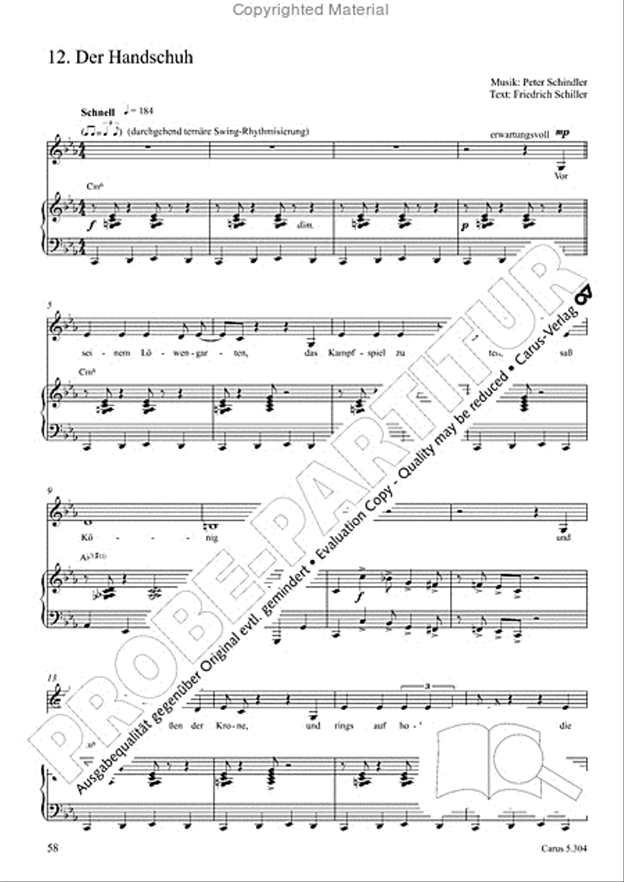 Schindler: Rosenzeit. Ein Liederzyklus uber die Liebe. Chansons fur Singstimme und Klavier Piano scores gallery preview page 59