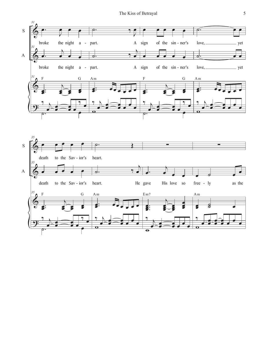 The Kiss of Betrayal (Duet for Soprano and Alto solo) Alto Voice scores gallery preview page 5