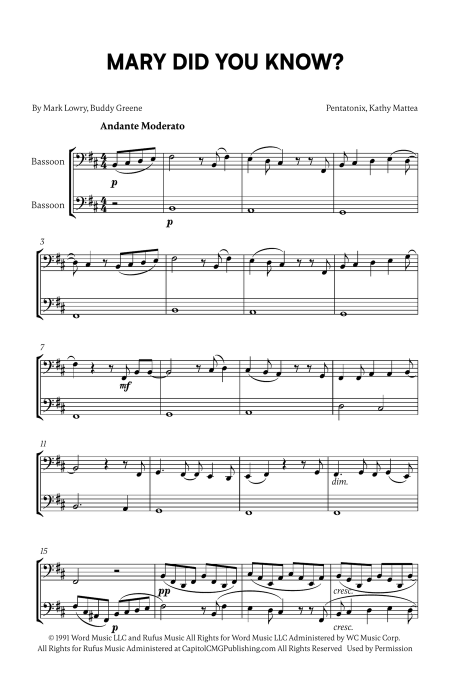 Mary, Did You Know? Woodwind Duet scores gallery preview page 1