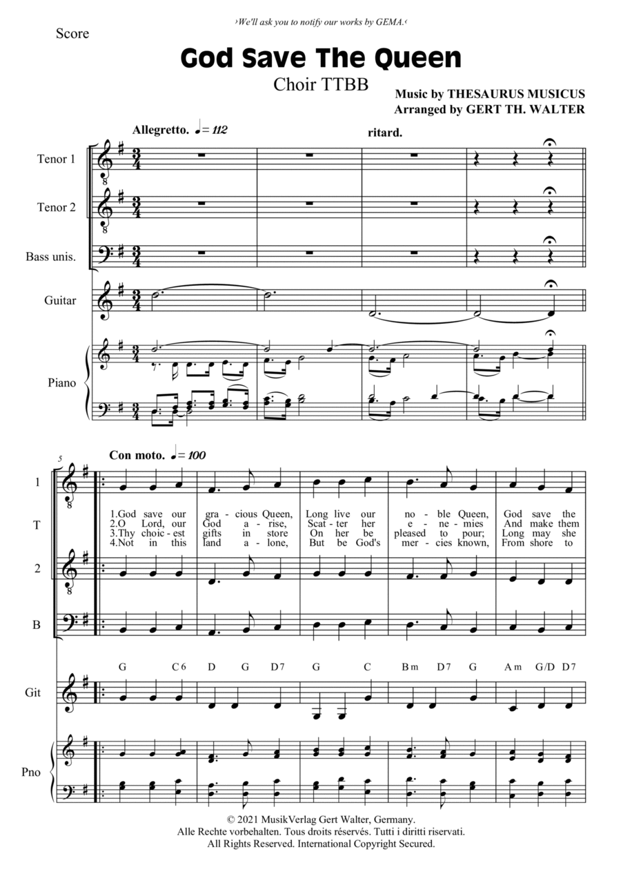 God Save The Queen God Save The Queen TTBB scores gallery preview page 1