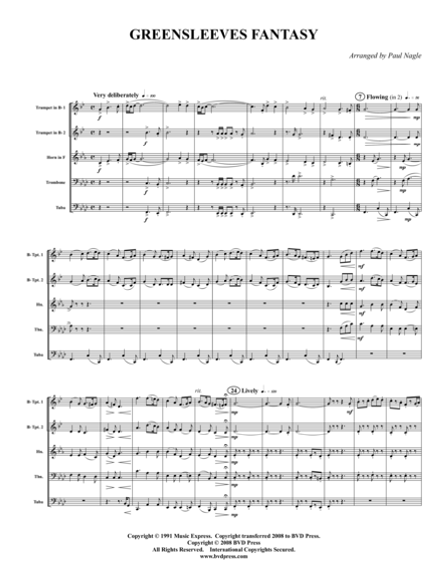 Greensleeves Fantasy Brass Quintet scores gallery preview page 1
