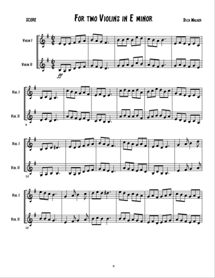 For Two Violins in E minor Violin scores gallery preview page 1