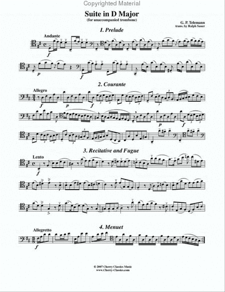 Suite in D major for Unaccompanied Trombone Trombone scores gallery preview page 2