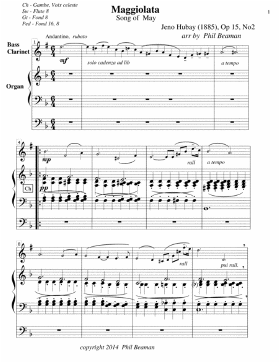 Maggiolata-Hubay-Bass Clarinet/Organ Woodwind Duet scores gallery preview page 1