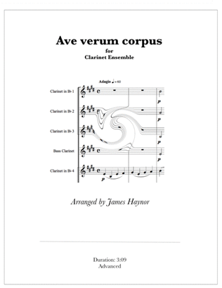 Book cover for Ave verum corpus for Clarinet Ensemble