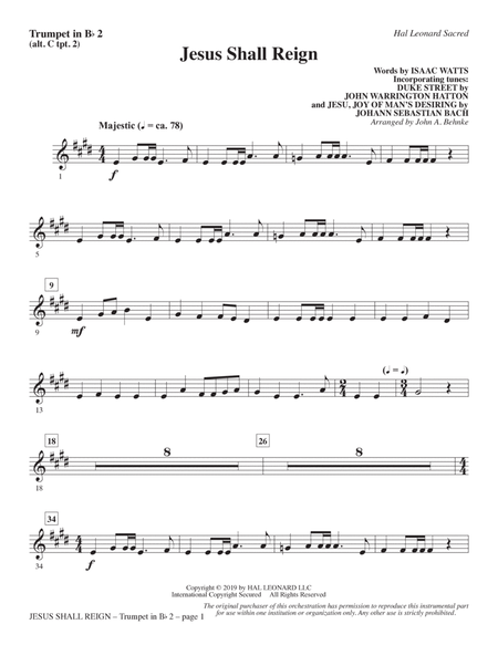 Jesus Shall Reign (arr. John A. Behnke) - Bb Trumpet 2 (alt. C Tpt. 2)