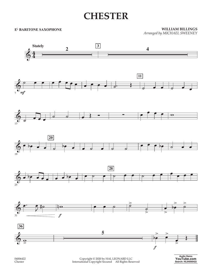 Chester (arr. Michael Sweeney) - Eb Baritone Saxophone Concert Band scores gallery preview page 1