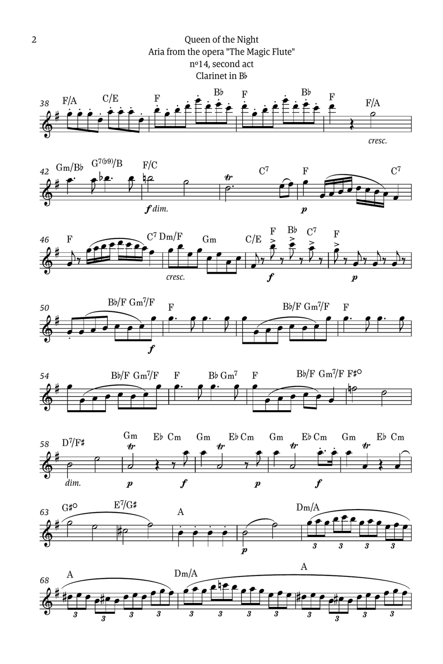 Queen of the Night - for solo clarinet in Bb (with chords) Chamber Music scores gallery preview page 2