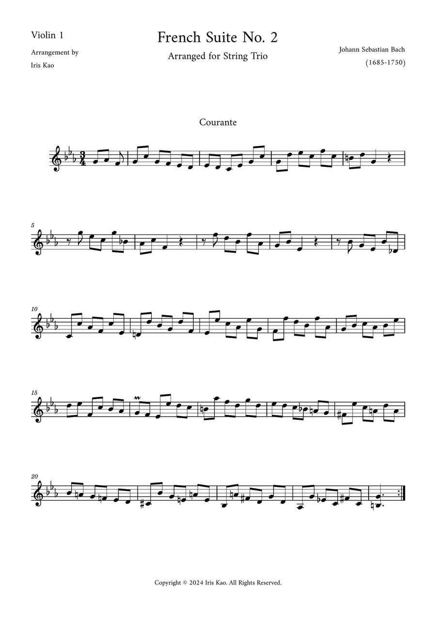French Suite No. 2 - Courante String Trio scores gallery preview page 4