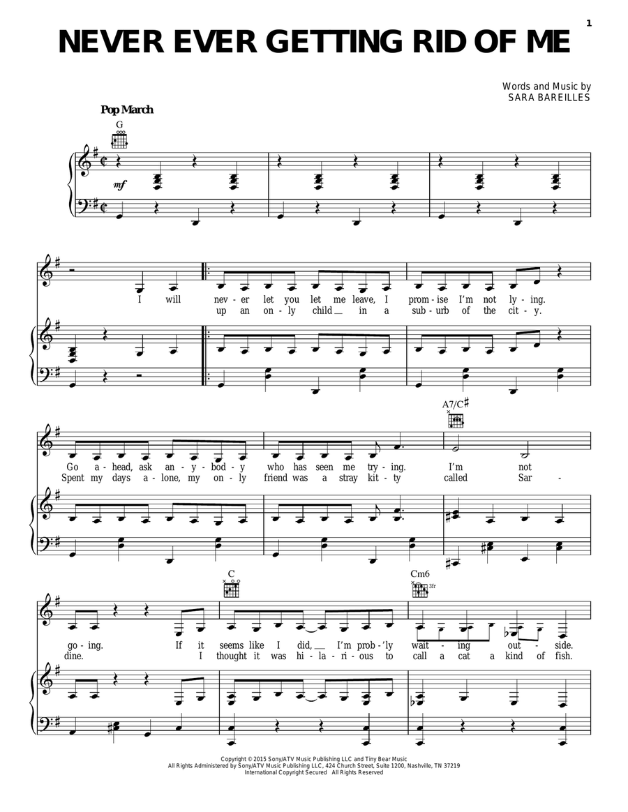 Never Ever Getting Rid Of Me (from Waitress The Musical) Piano, Vocal, Guitar scores gallery preview page 1
