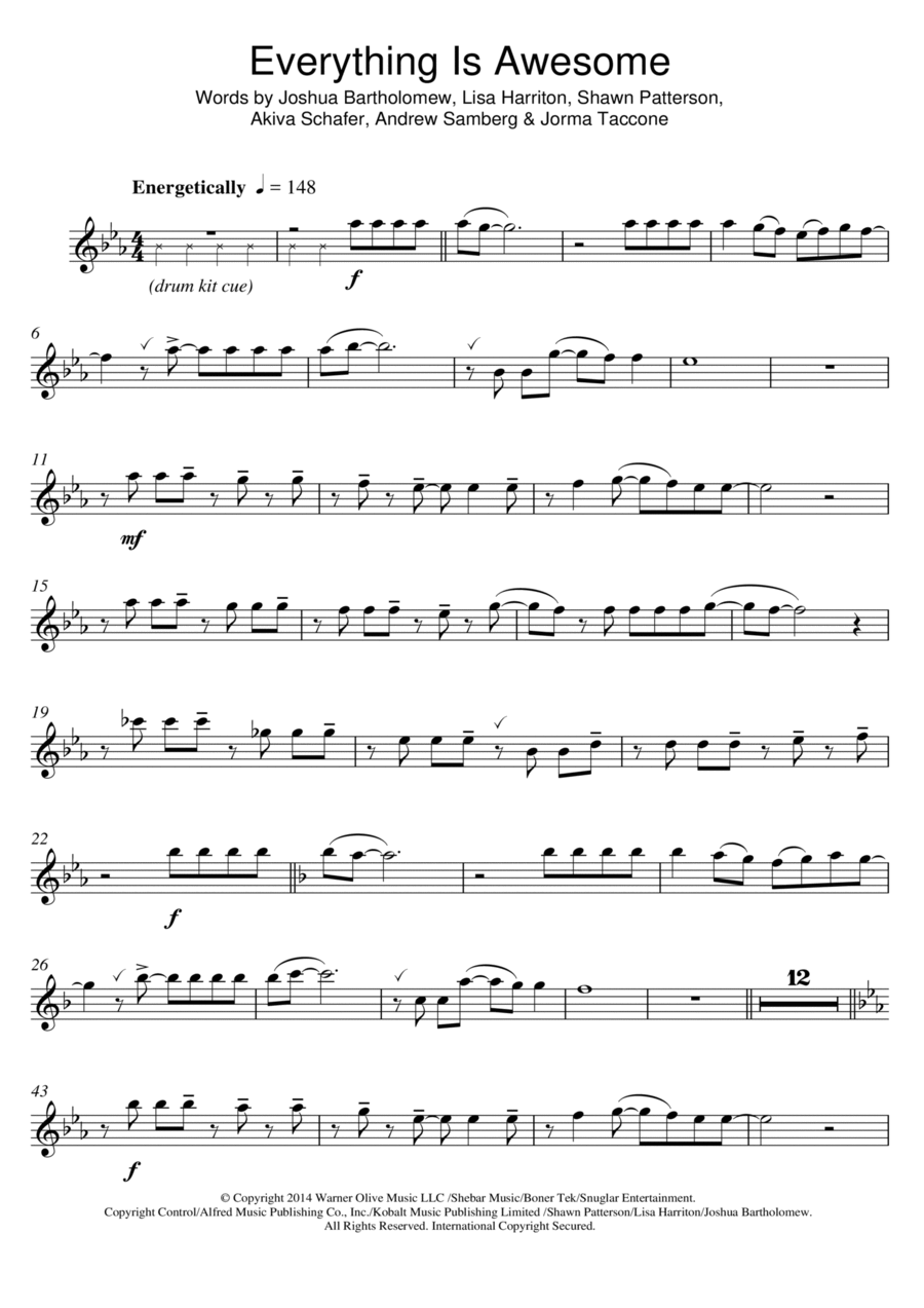 Everything Is Awesome (from The Lego Movie) (feat. The Lonely Island) Flute Solo scores gallery preview page 1
