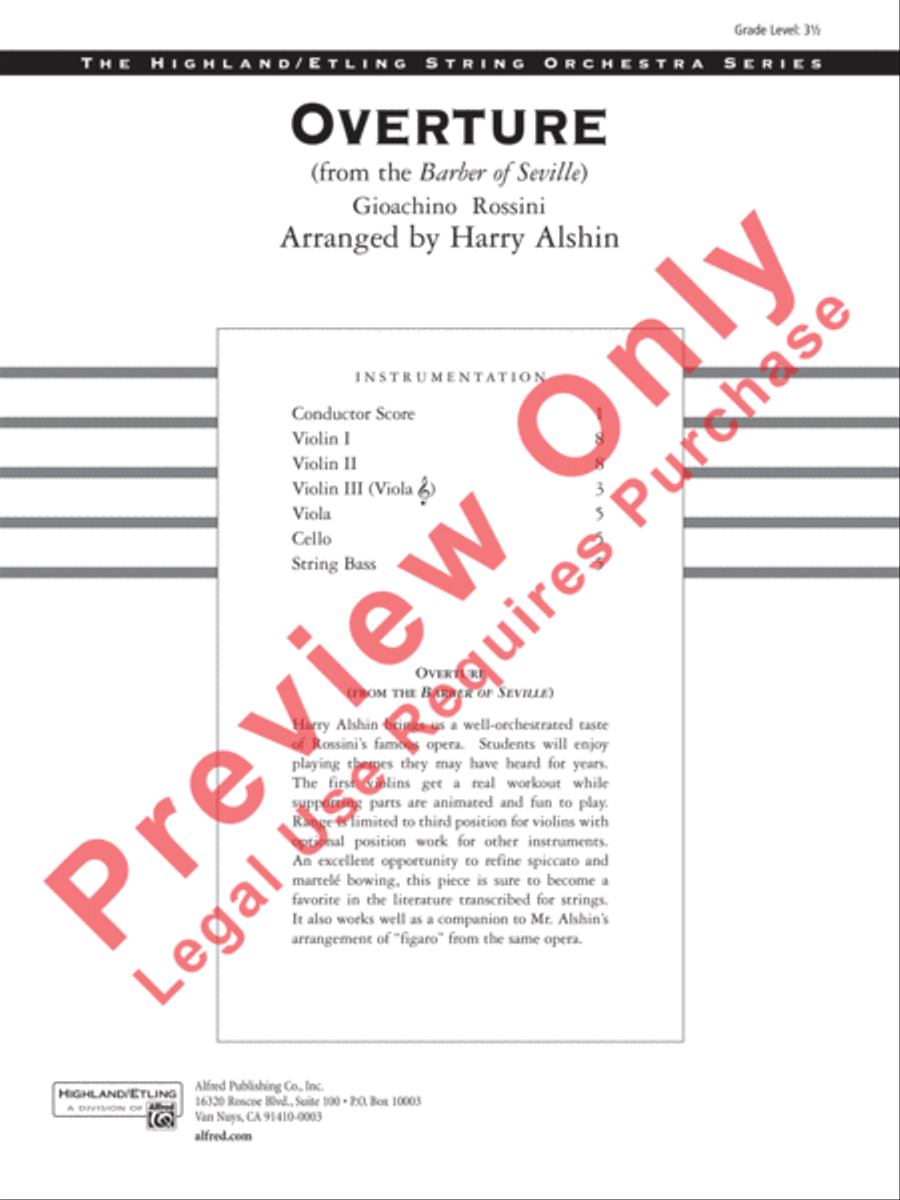 Overture from the Barber of Seville String Orchestra scores gallery preview page 2