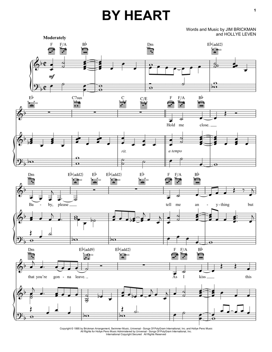 By Heart (feat. Anne Cochran) Piano, Vocal, Guitar scores gallery preview page 1