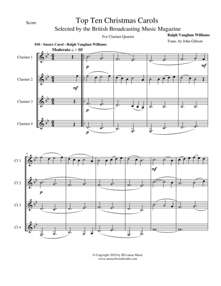 Sussex Carol by Vaughan Williams for Clarinet Quartet image number null