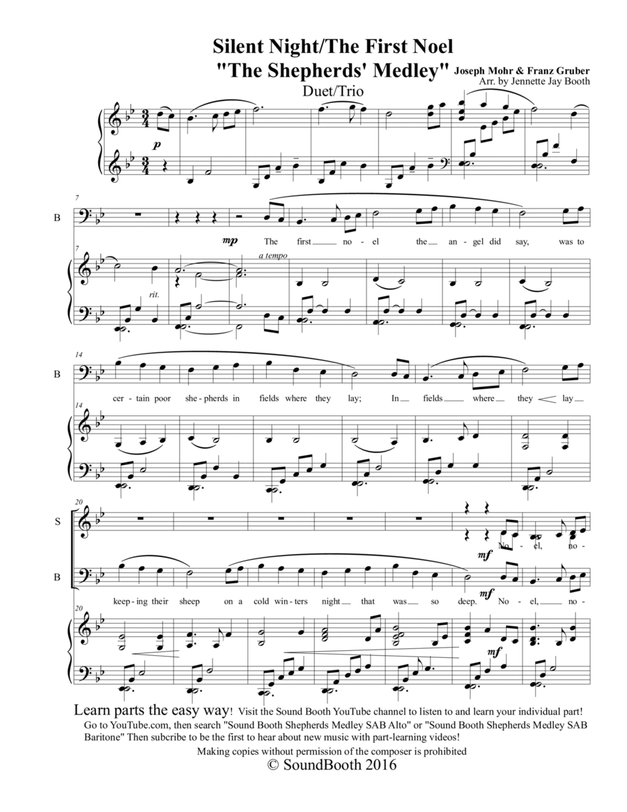 The Shepherds' Medley (The First Noel/Silent Night) Duet/Trio Vocal Duet scores gallery preview page 1
