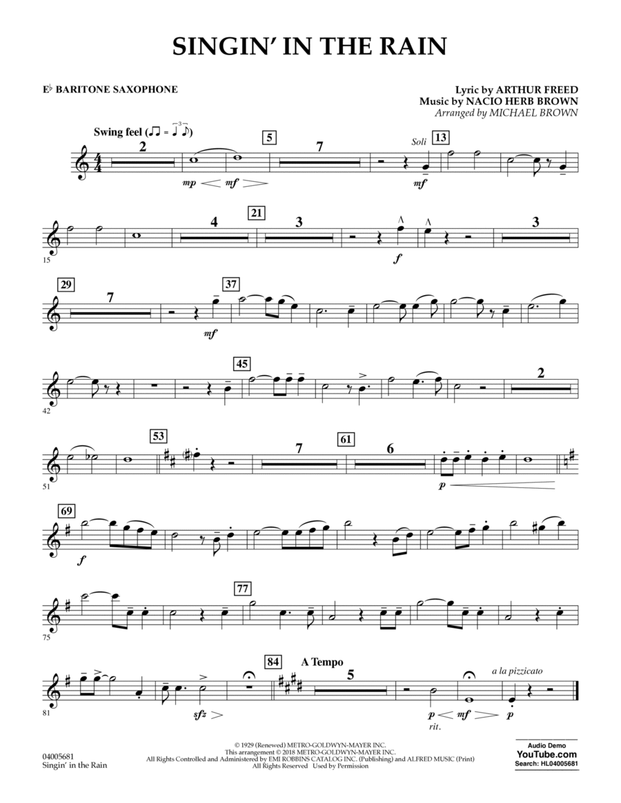 Singin' in the Rain (arr. Michael Brown) - Eb Baritone Saxophone