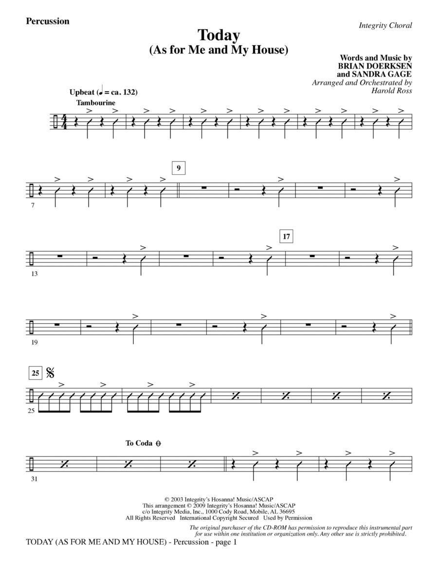 Today (As For Me And My House) - Percussion Choir scores gallery preview page 1
