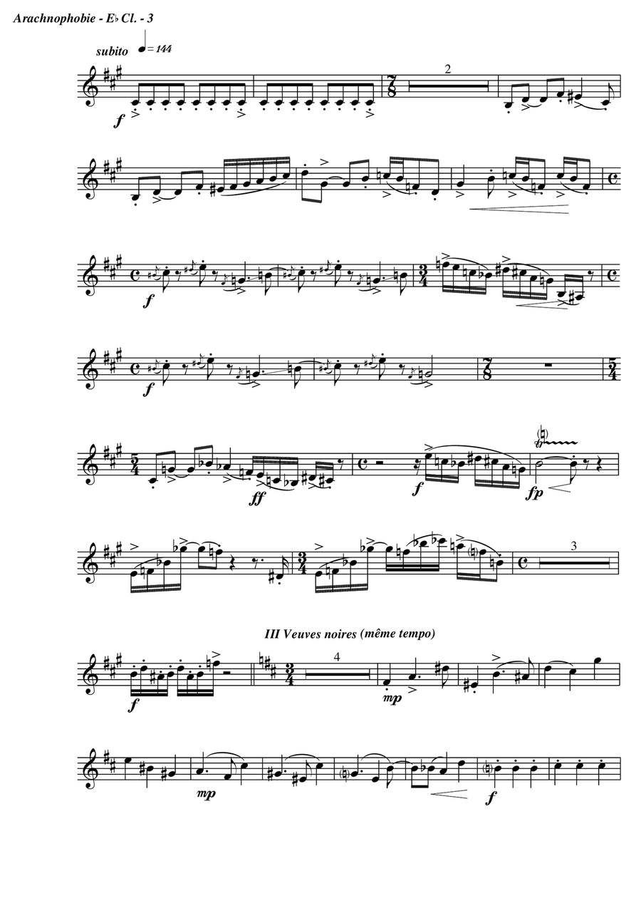 Arachnophobia, for clarinet quartet - set of parts Clarinet Quartet scores gallery preview page 3