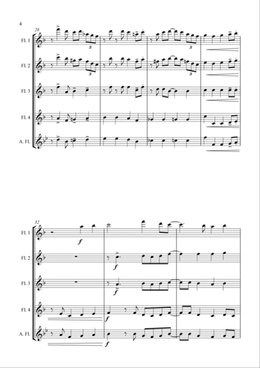 Here We Come A-Wassailing - Jazz Carol for Flute Quartet Flute Quartet scores gallery preview page 6